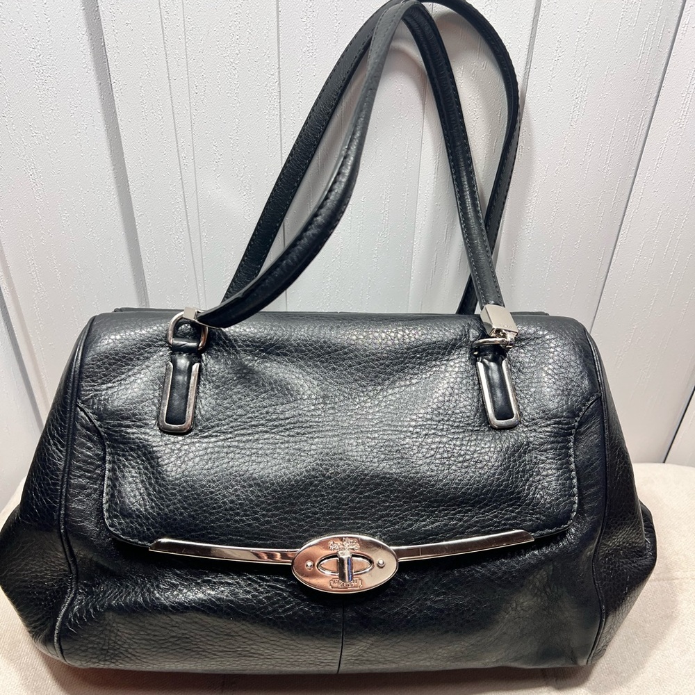 COACH Madison Madeline East West Satchel Shoulder Bag Black Leather Purse 25169